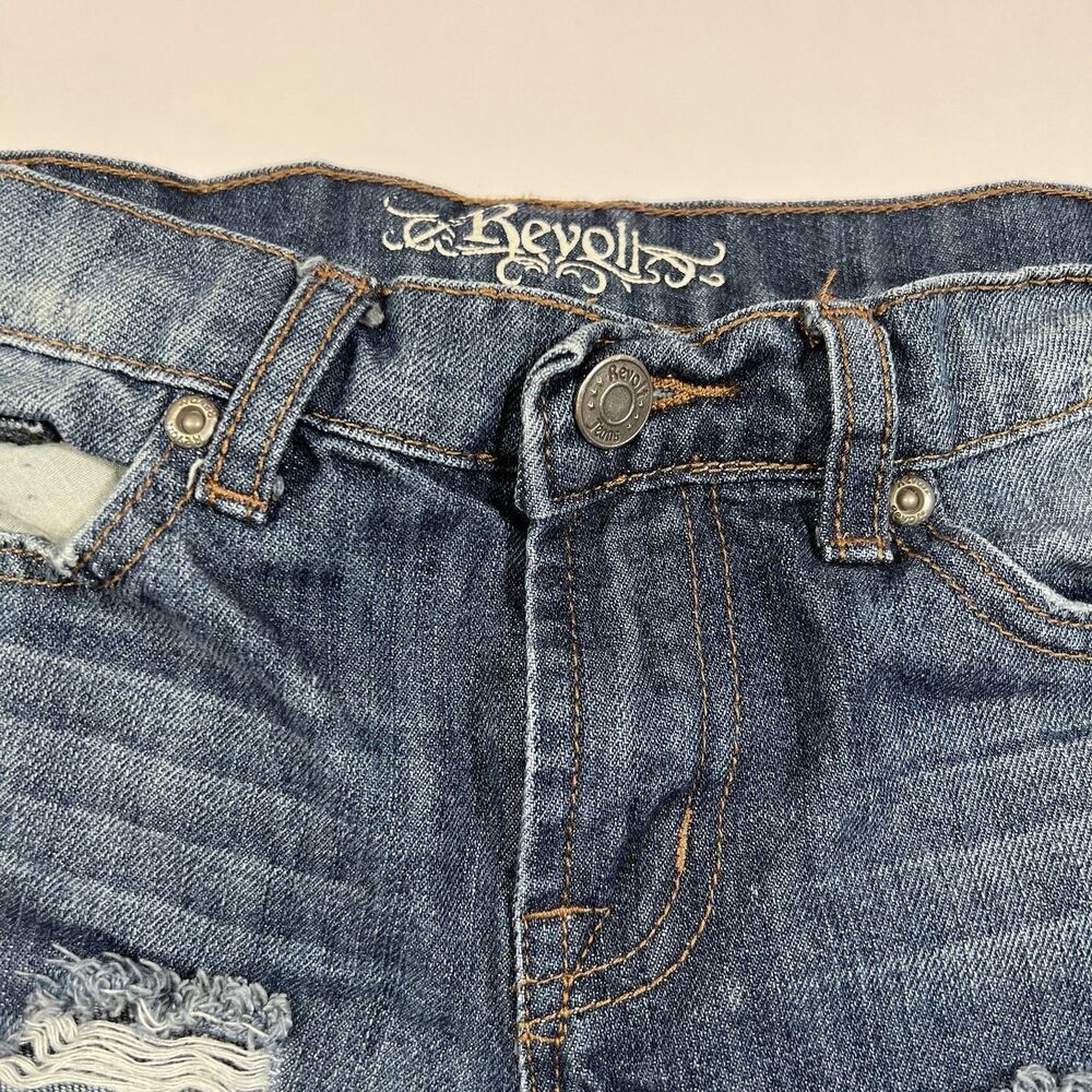 Revolt Distressed Denim Blue Jean Cuff Stretch Jean Shorts Juniors Size 1 - Picture 4 of 6